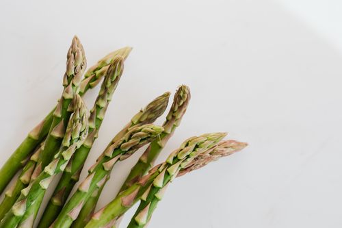 Free Close up bunch of fresh ripe juicy green asparagus pods with white background Stock Photo