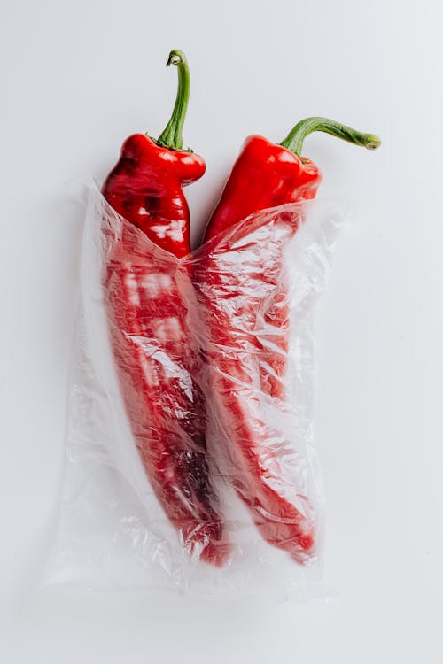 Red Peppers Inside A Clear Plastic