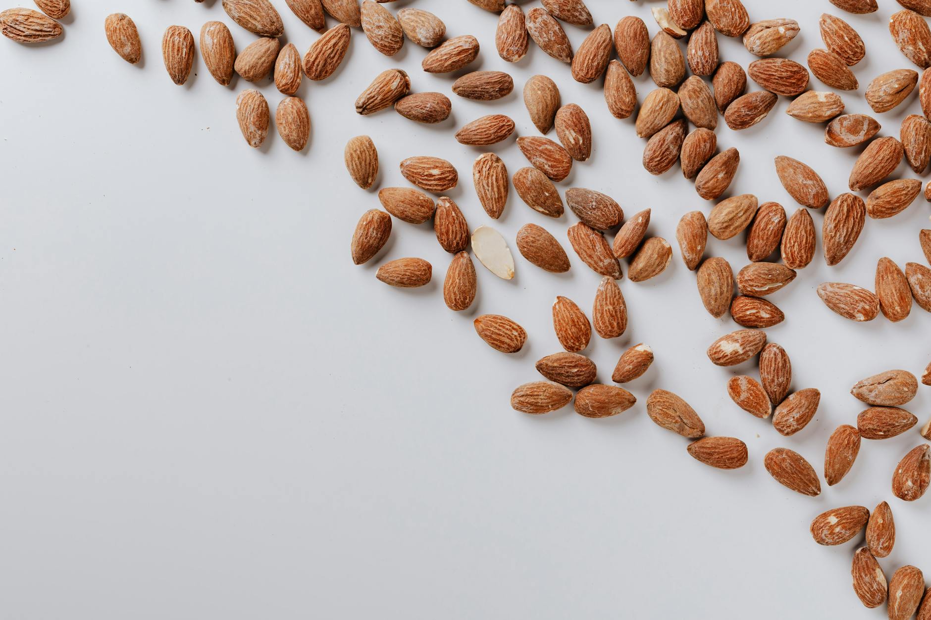 Top view of almonds illustrating healthy food eating concept
