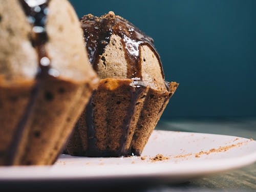 Chocolate Cupcakes on White Ceramic Plate