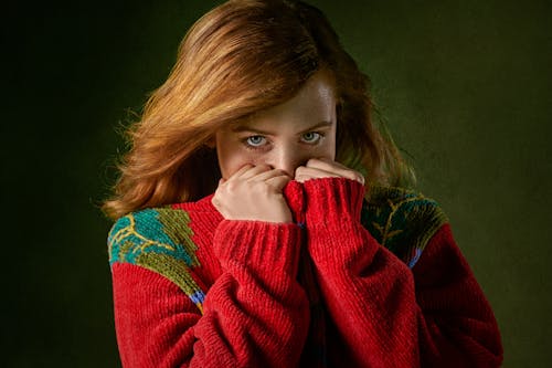 Woman in Red and Green Sweater