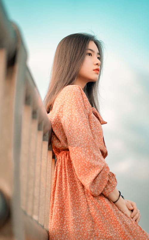 Free Woman in Casual Dress Standing On A Bridge Stock Photo