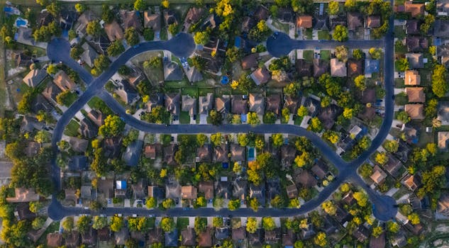 Aerial shot of suburban neighborhood in Edinburg, Texas, highlighting roads and houses.