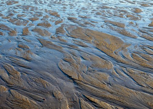 Free Aerial view of rippled mudflats at low tide in Wyk auf Föhr, Schleswig-Holstein, Germany. Stock Photo