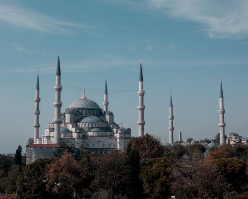Free Stunning view of the Blue Mosque in Istanbul with blue sky. Stock Photo
