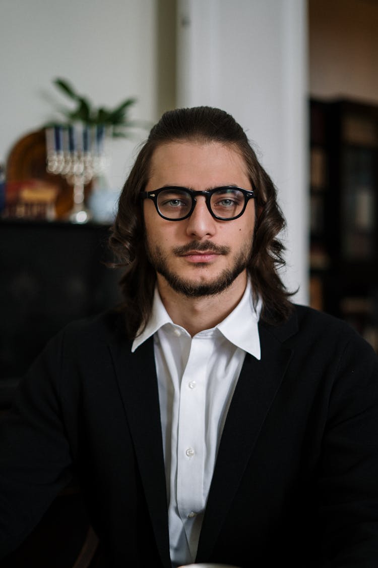 Bearded Man With Long Hair And Glasses