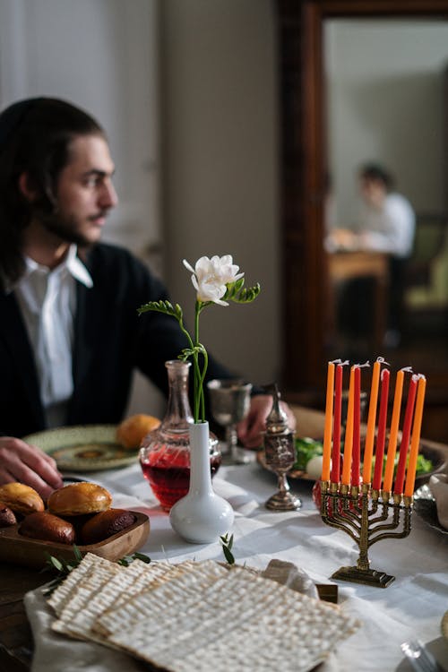 Table With Candles and Matzo