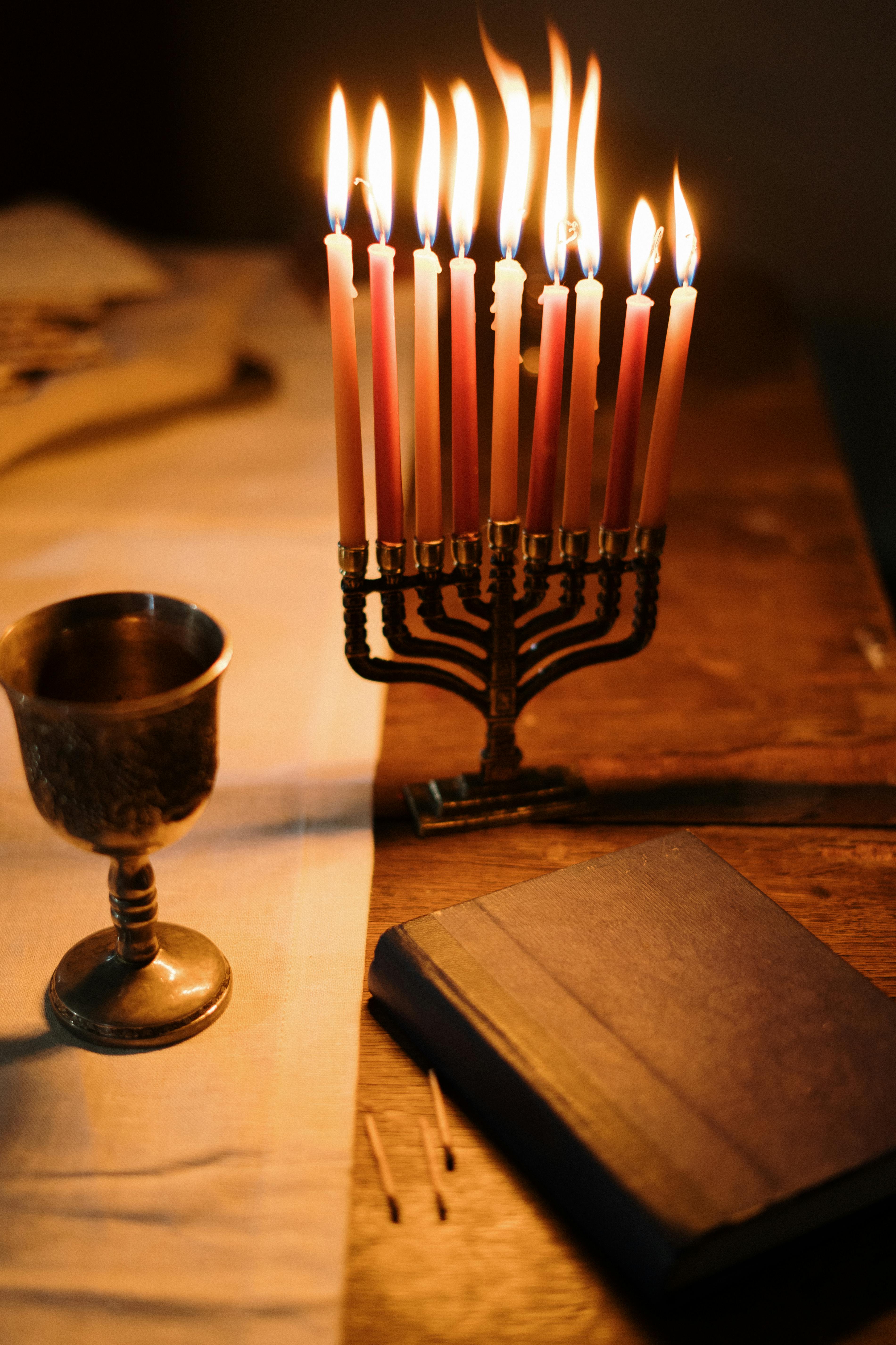 Menorah With Lit Candles · Free Stock Photo