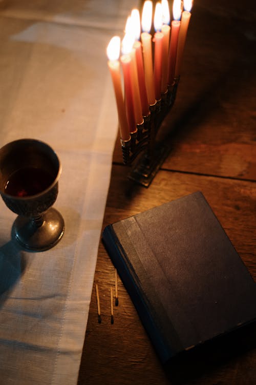 Menorah With Lit Candles