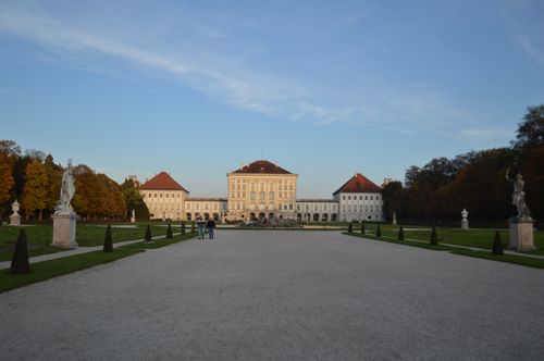 Free Wide-angle view of Nymphenburg Palace in Munich, Germany during a clear day with few visitors. Stock Photo