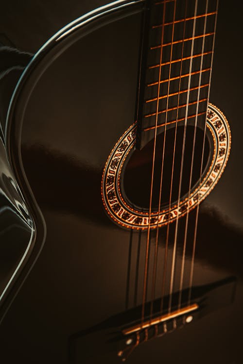 Close Up Shot of a Black Guitar 