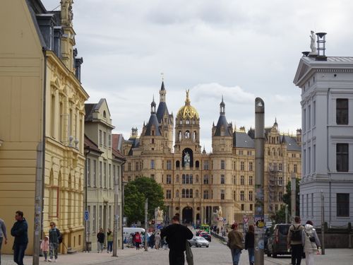 Free A stunning view of Schwerin Castle in summer with tourists and historical architecture. Stock Photo