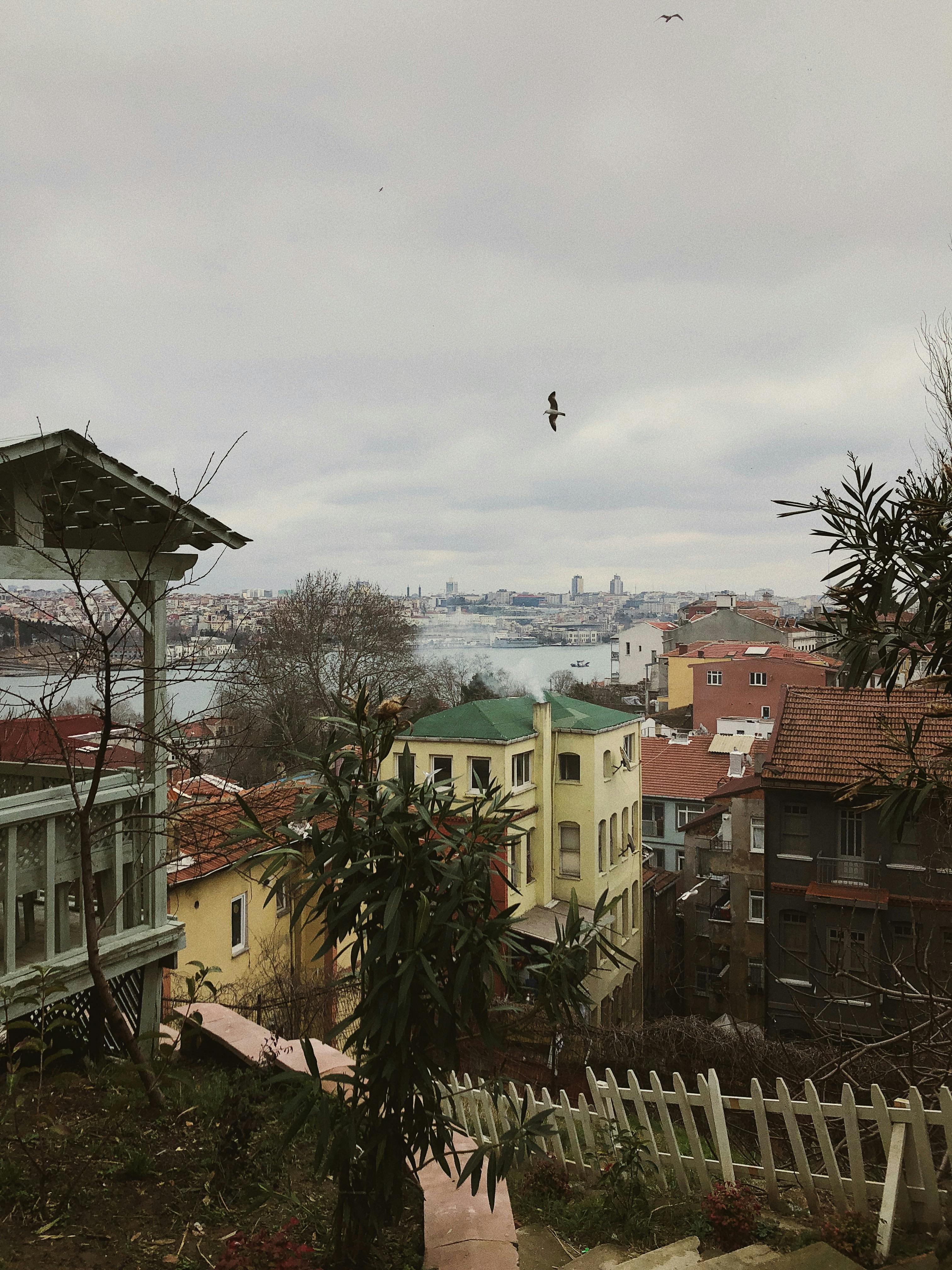 在多云的天空下，探索伊斯坦布尔的建筑与博斯普鲁斯海峡宁静如画的景色