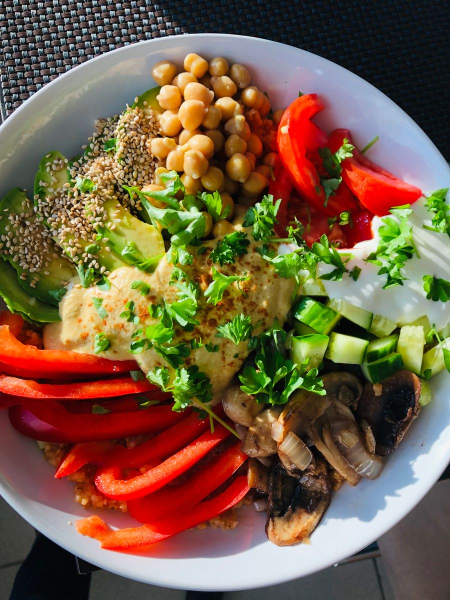 Chickpea and roasted vegetable bowl