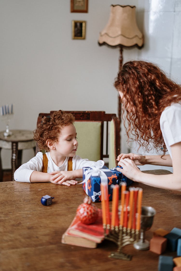 Mother And Son With Gifts