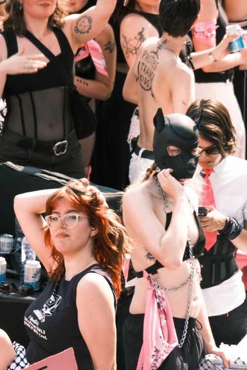 Free Vibrant scene at Amsterdam Pride parade with diverse participants in expressive and unique costumes. Stock Photo