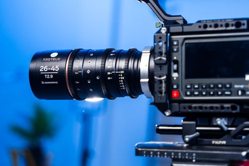 Free Detailed close-up of a professional film camera lens with controls visible. Stock Photo