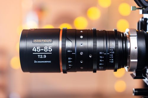 Free Detailed close-up of Proteus 45-85mm T2.9 2x Anamorphic lens featuring bokeh background. Stock Photo