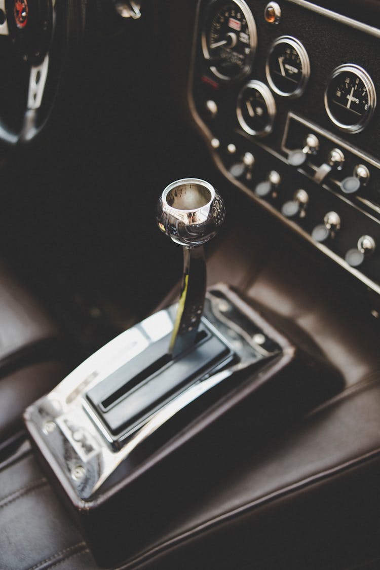 Dashboard In Retro Car With Leather Car Interior