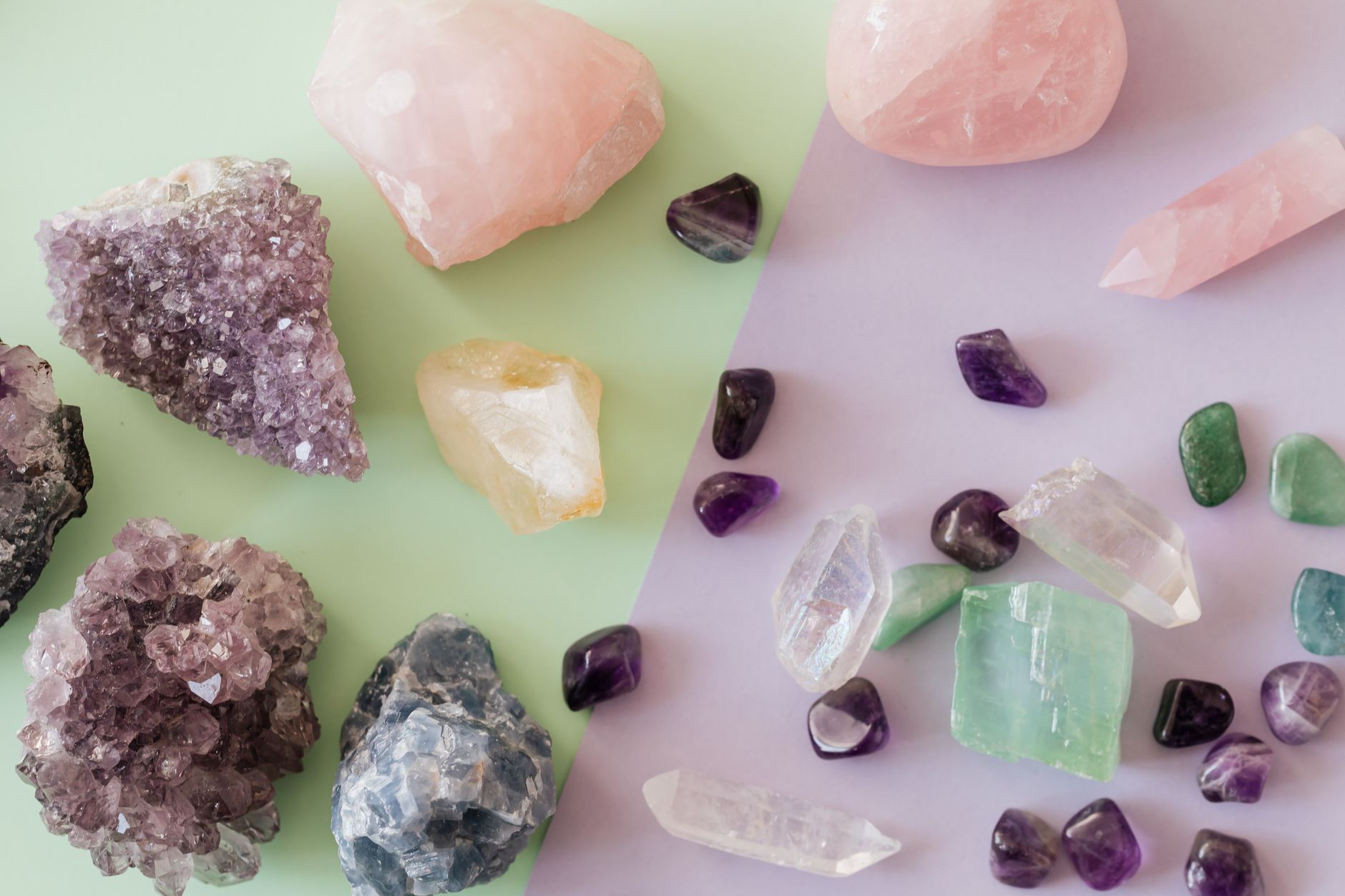 amethyst and carnelian crystals side by side representing the aries crystal debate