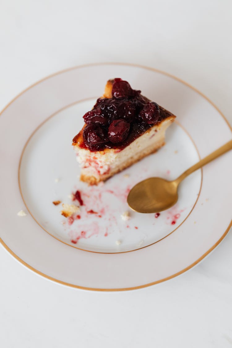 Plate Of Bitten Piece Of Cheesecake