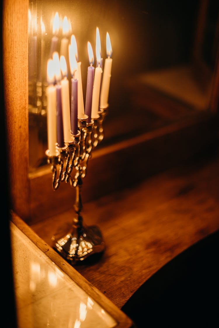 Menorah With Lit Candles