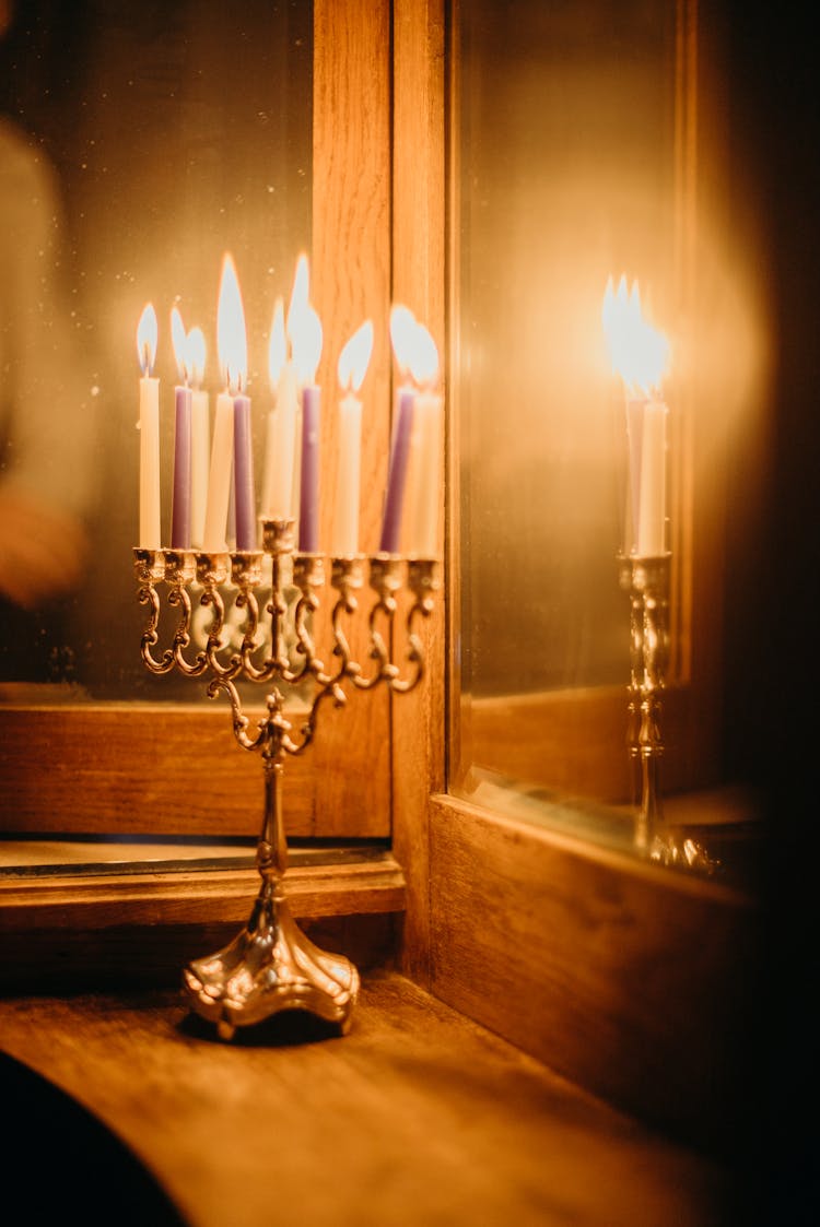 Menorah With Lit Candles