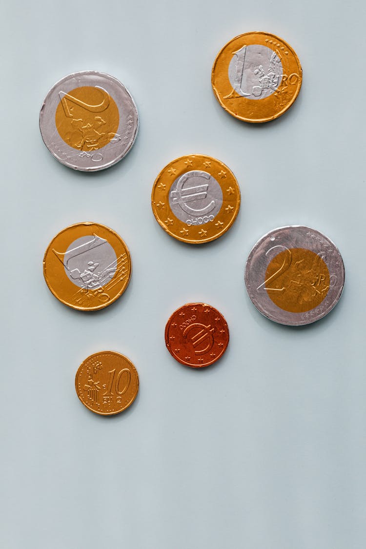 Set Of Chocolate Coins On Table