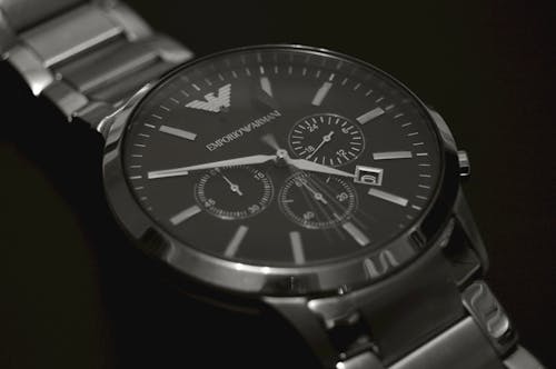 Free Round Silver-colored Emporio Armani Chronograph Watch Stock Photo