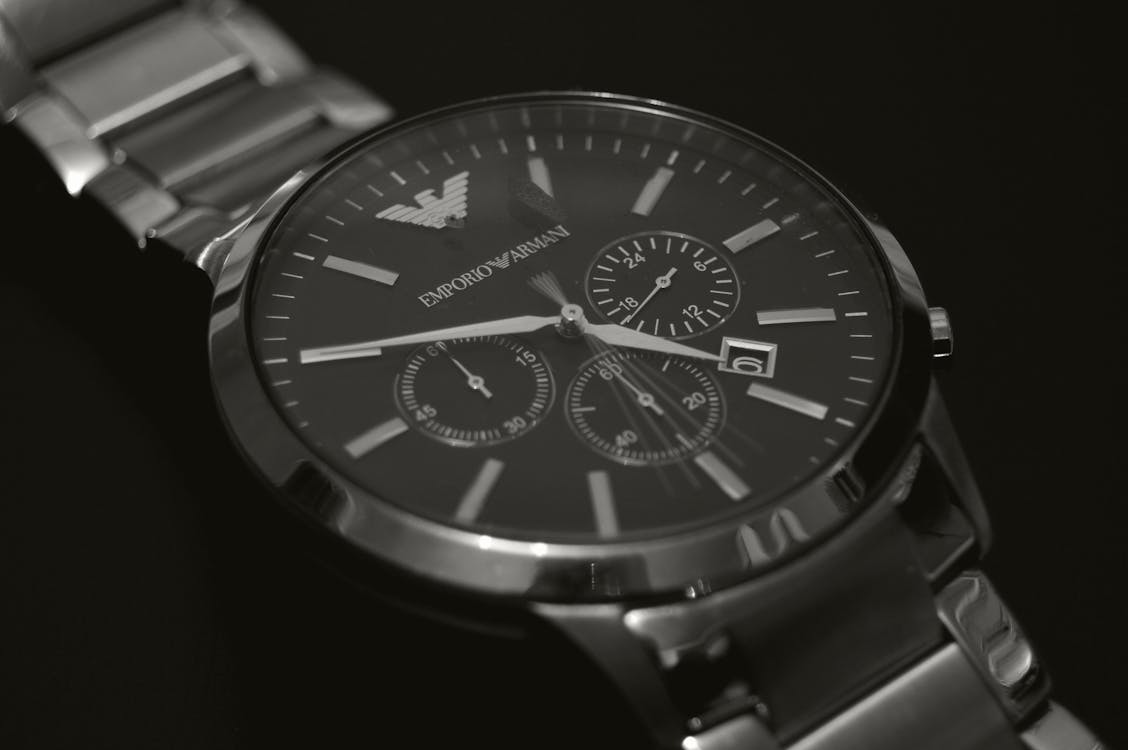 Round Silver-colored Emporio Armani Chronograph Watch
