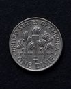 Silver Dime Coin on Black Background