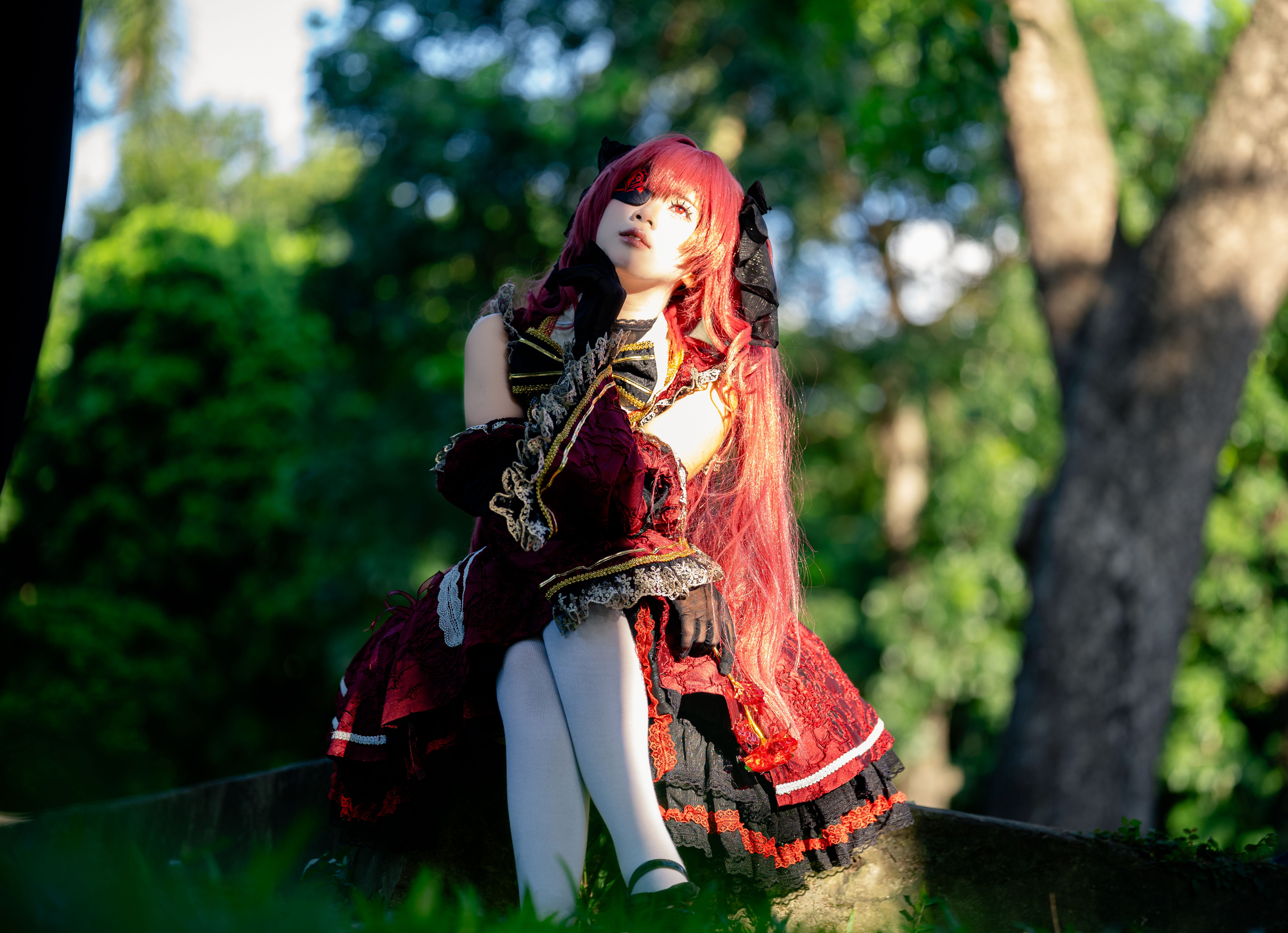 Elegant Anime Cosplay in Sunlit Forest Setting · Free Stock Photo