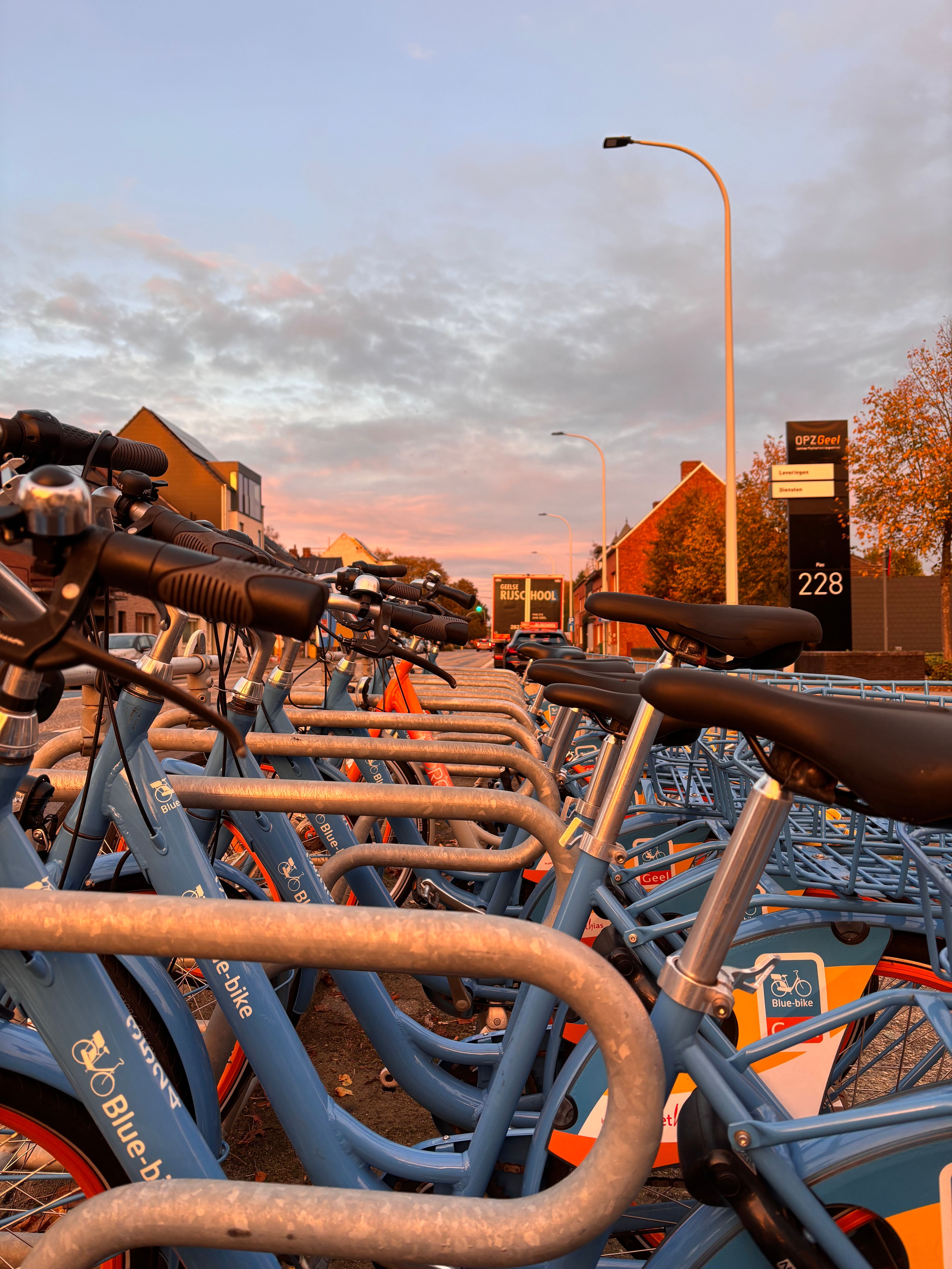 Colorful Bicycle Rack at Sunset in Belgium · Free Stock Photo