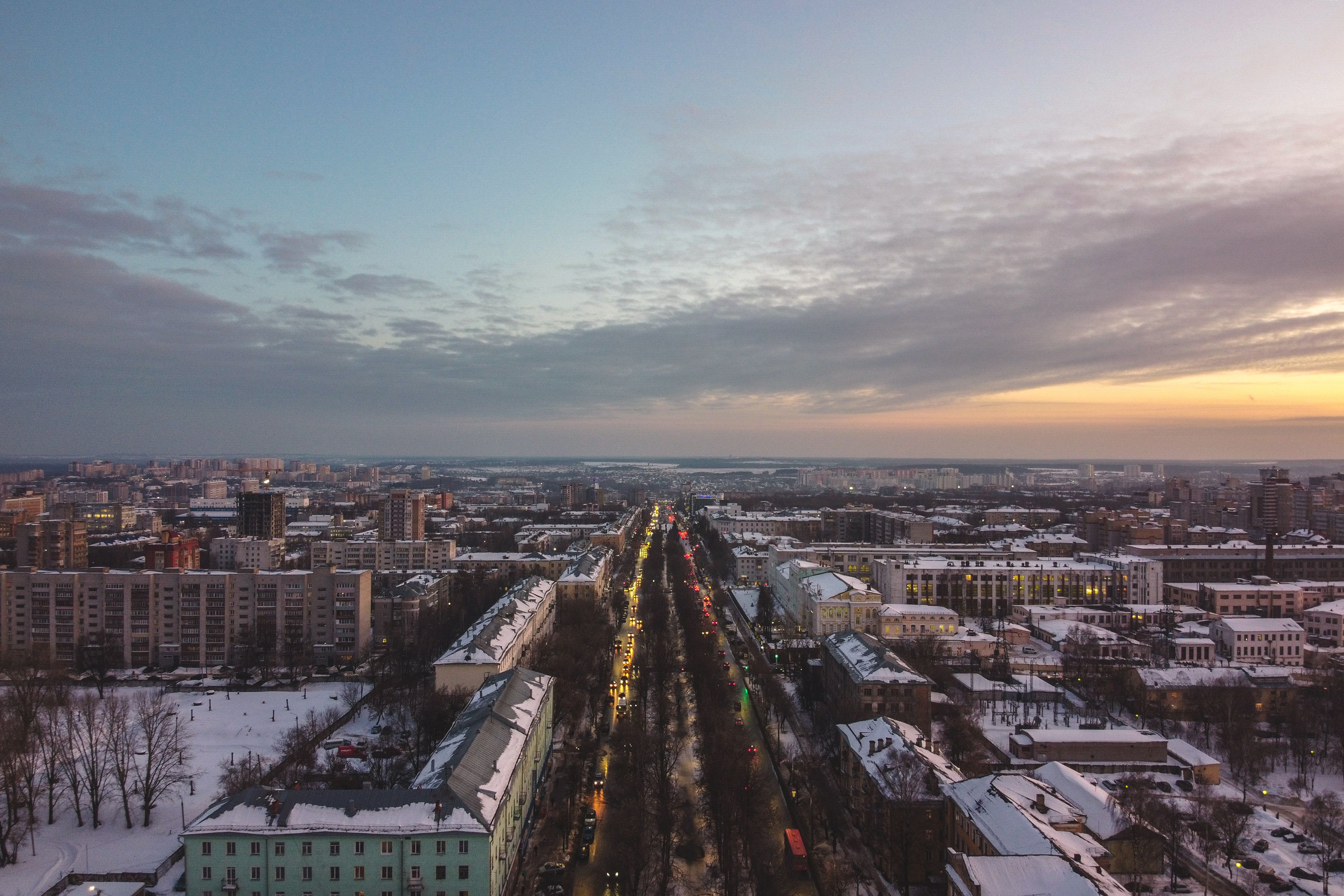Aerial Winter View of Kirov at Sunset · Free Stock Photo