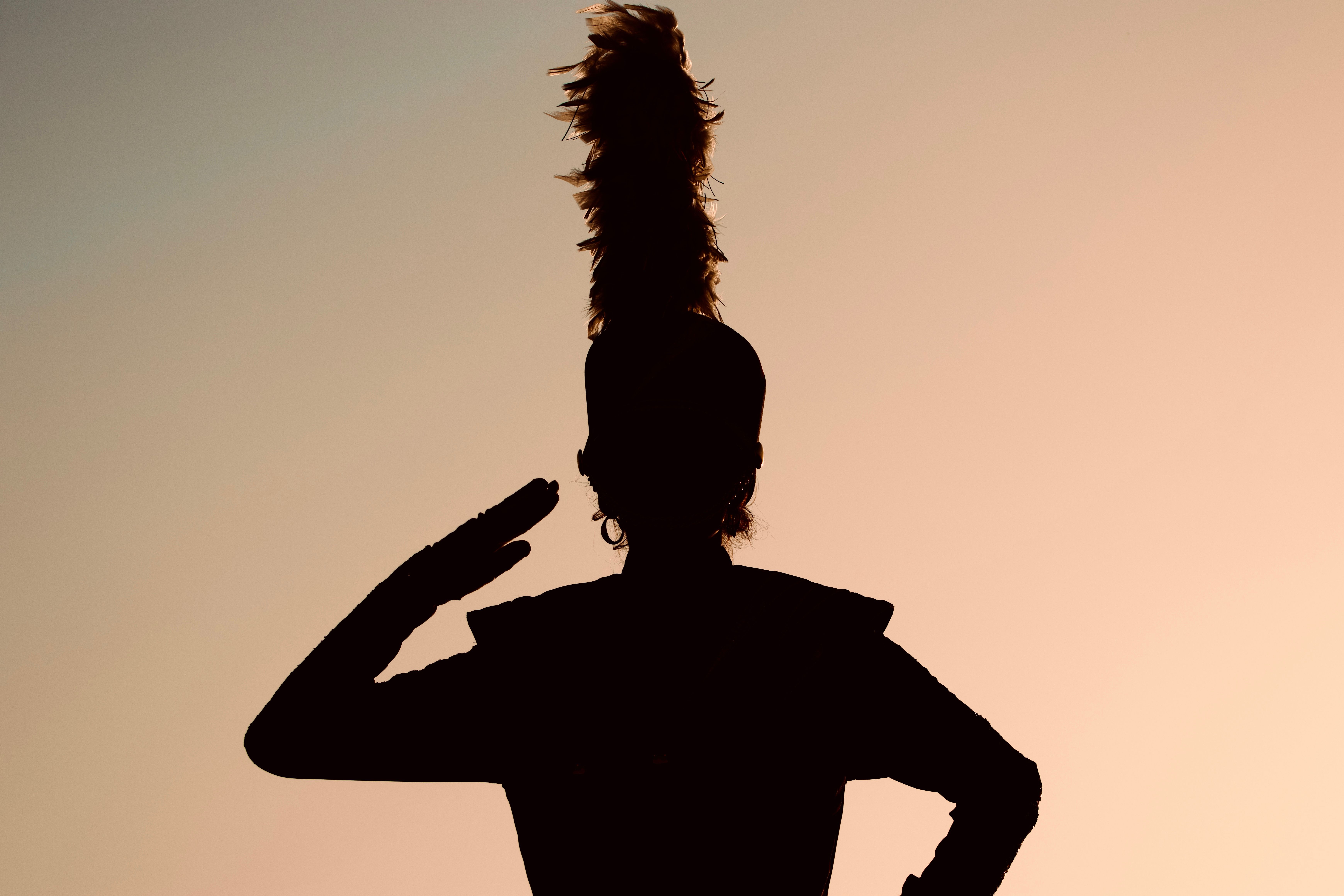 Silhouette of Soldier in Marching Band Uniform at Dusk · Free Stock Photo