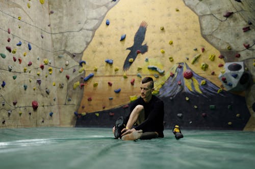 Man Getting Ready For Wall Climbing