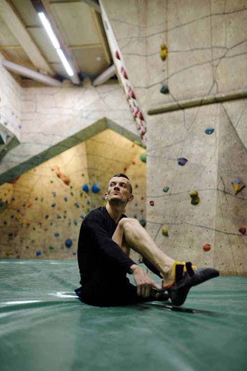 Man Getting Ready For Wall Climbing