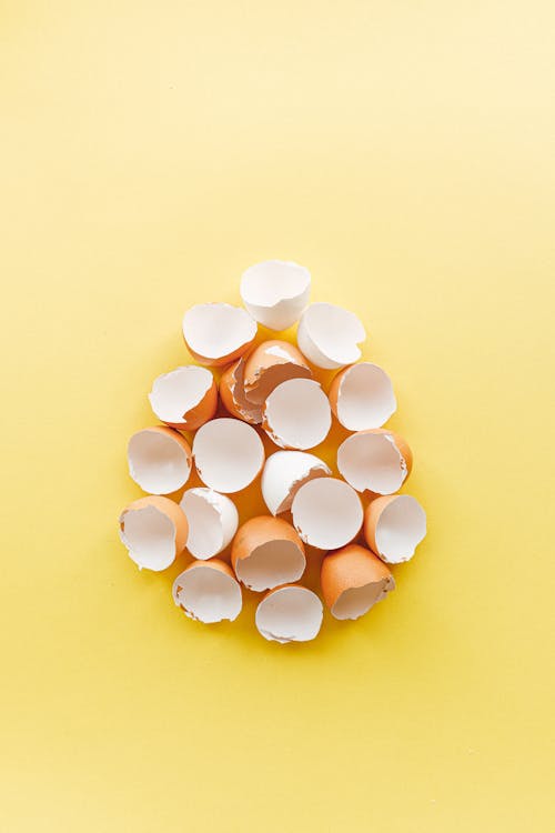 Cáscaras De Huevo Rotas Sobre Un Fondo Amarillo