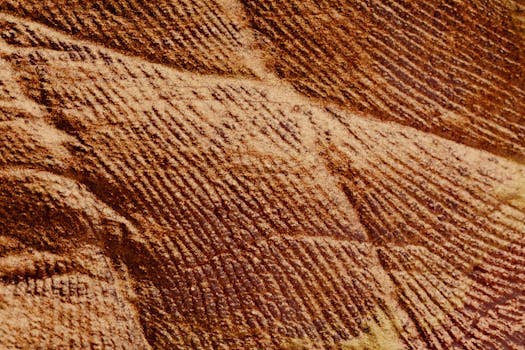 Detailed close-up of brown sand with intricate patterns and textures, offering a natural abstract design.