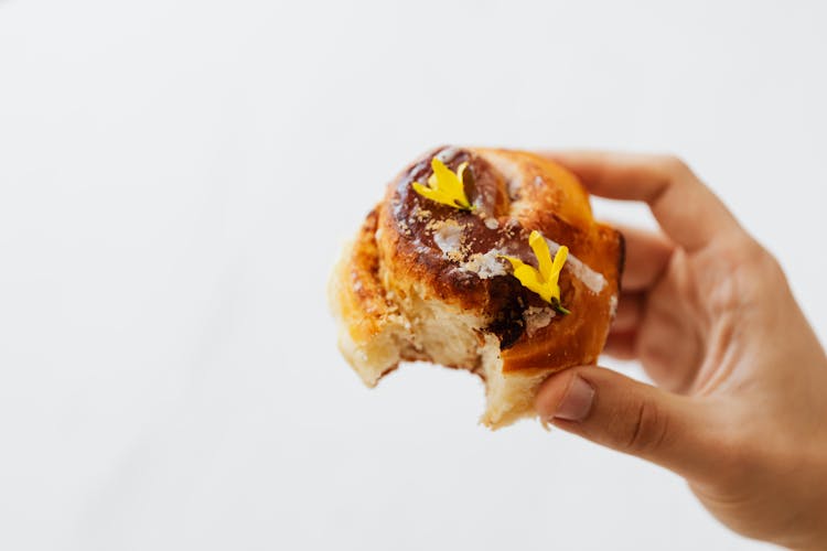 Cinnamon Bread With A Bite In Close-up View