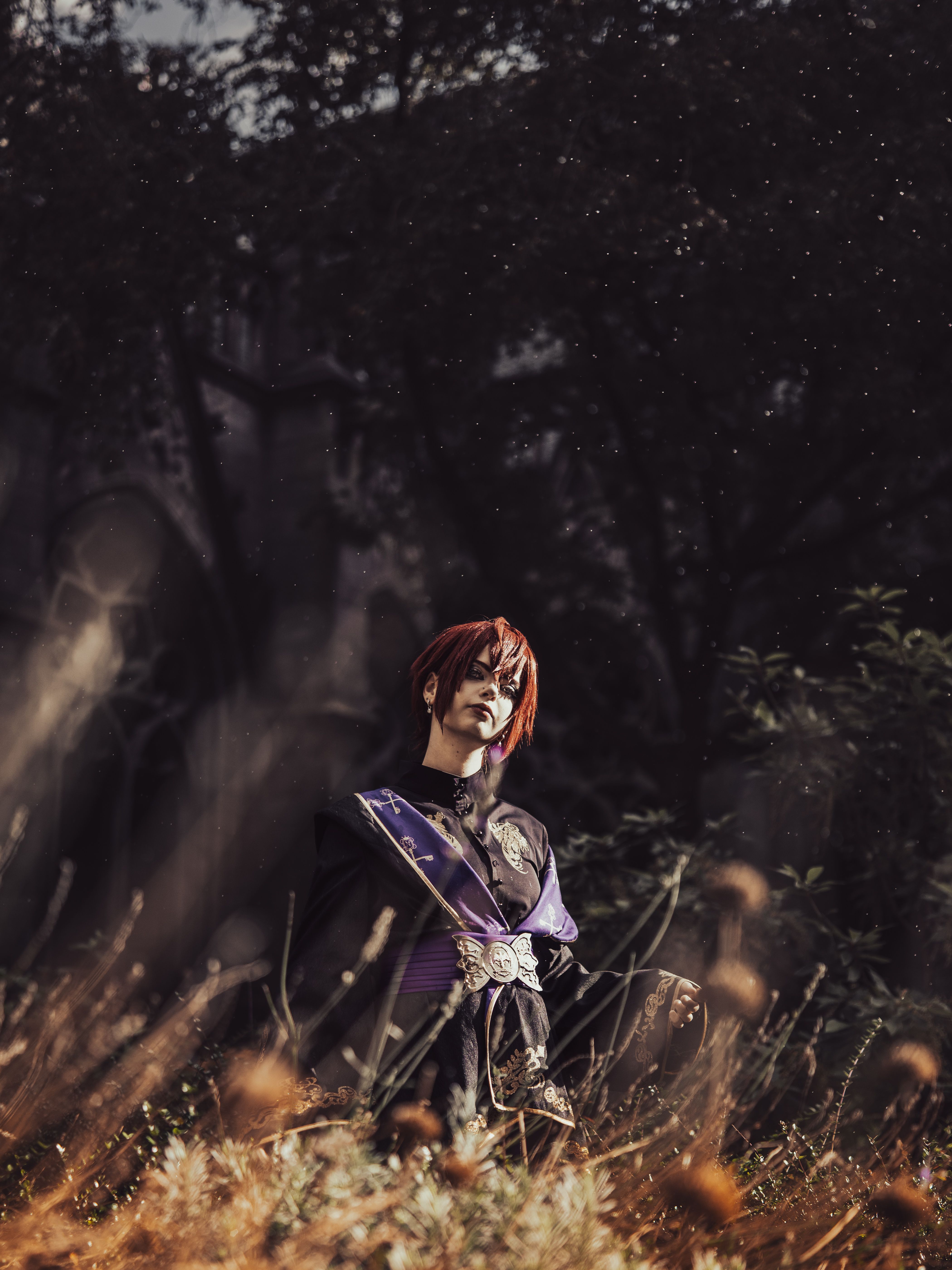 Mysterious Cosplay Portrait in Gothic Garden Setting · Free Stock Photo