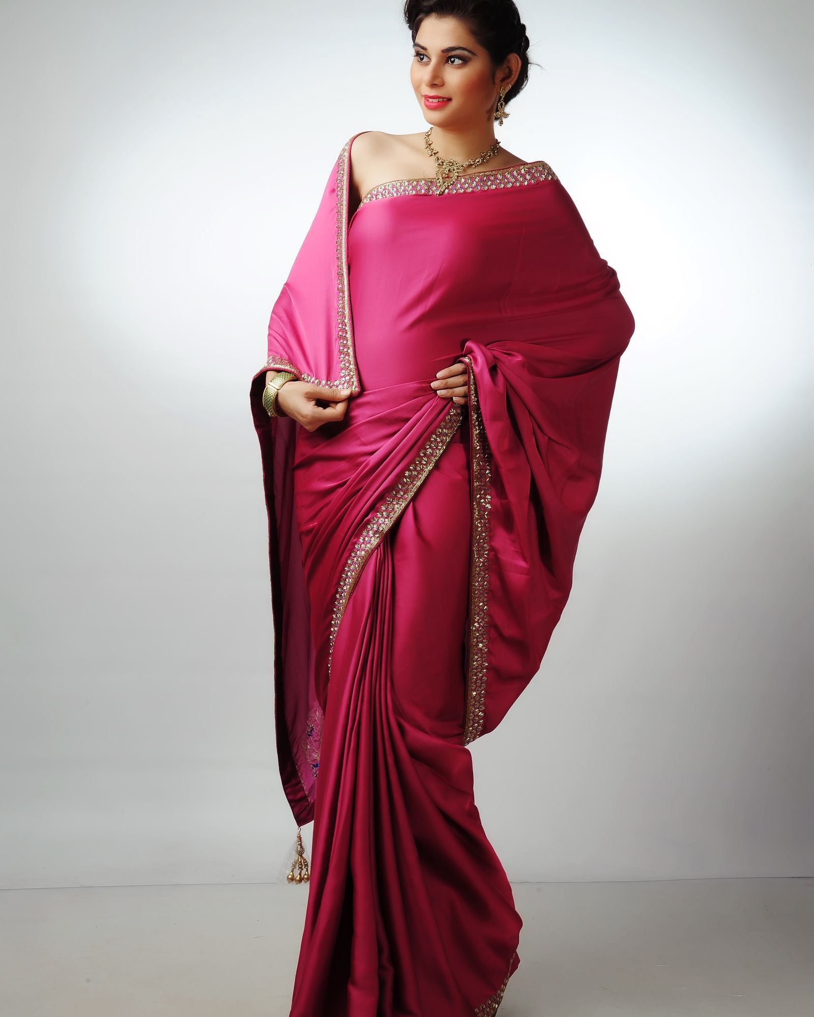 Woman in pink saree