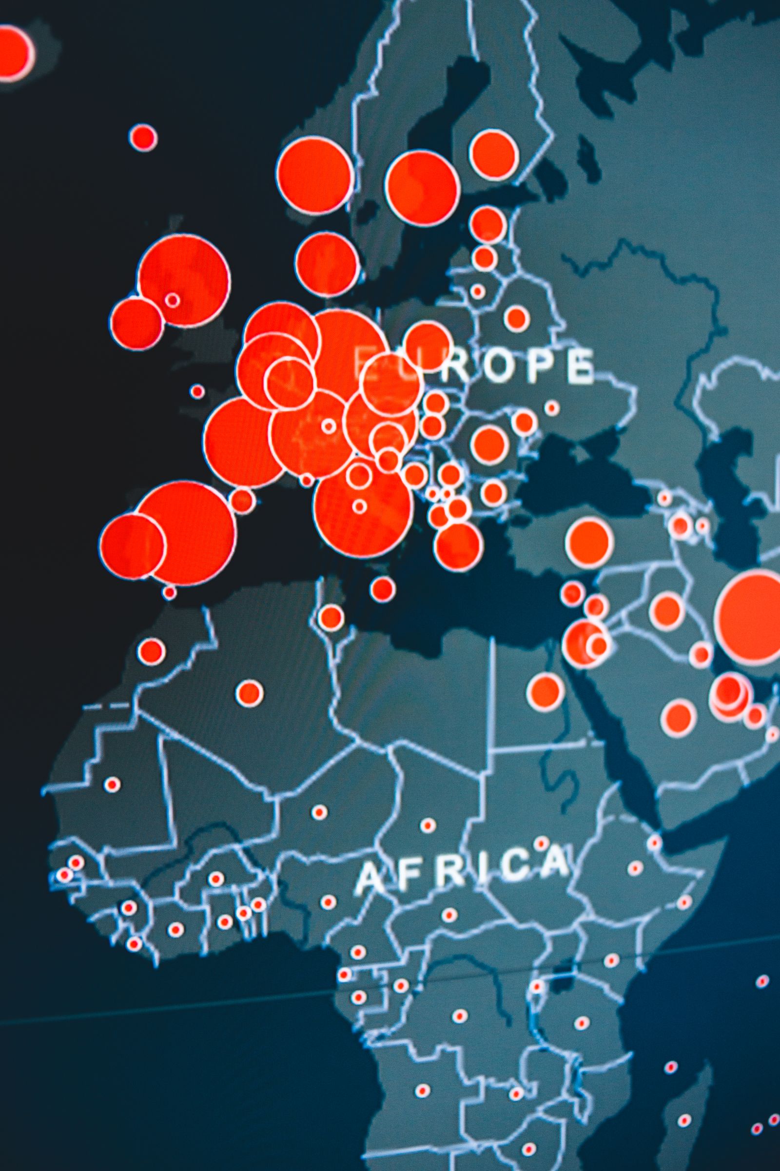 Digital map with red data indicator dots showing measurement data points.