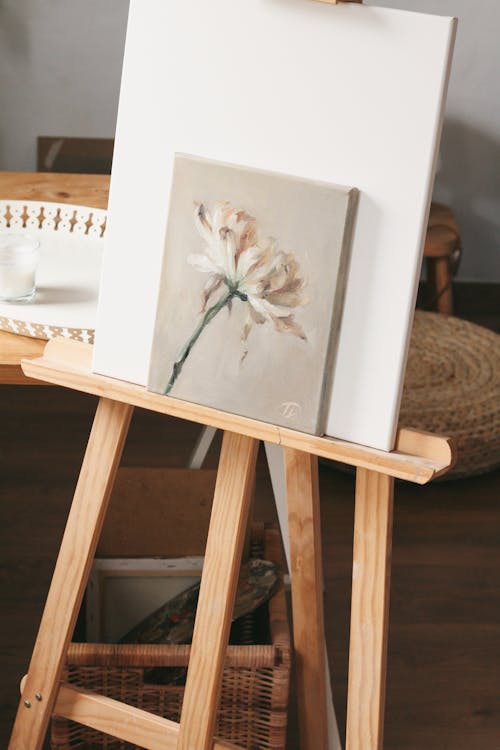 Painting of Flower on Wooden Easel