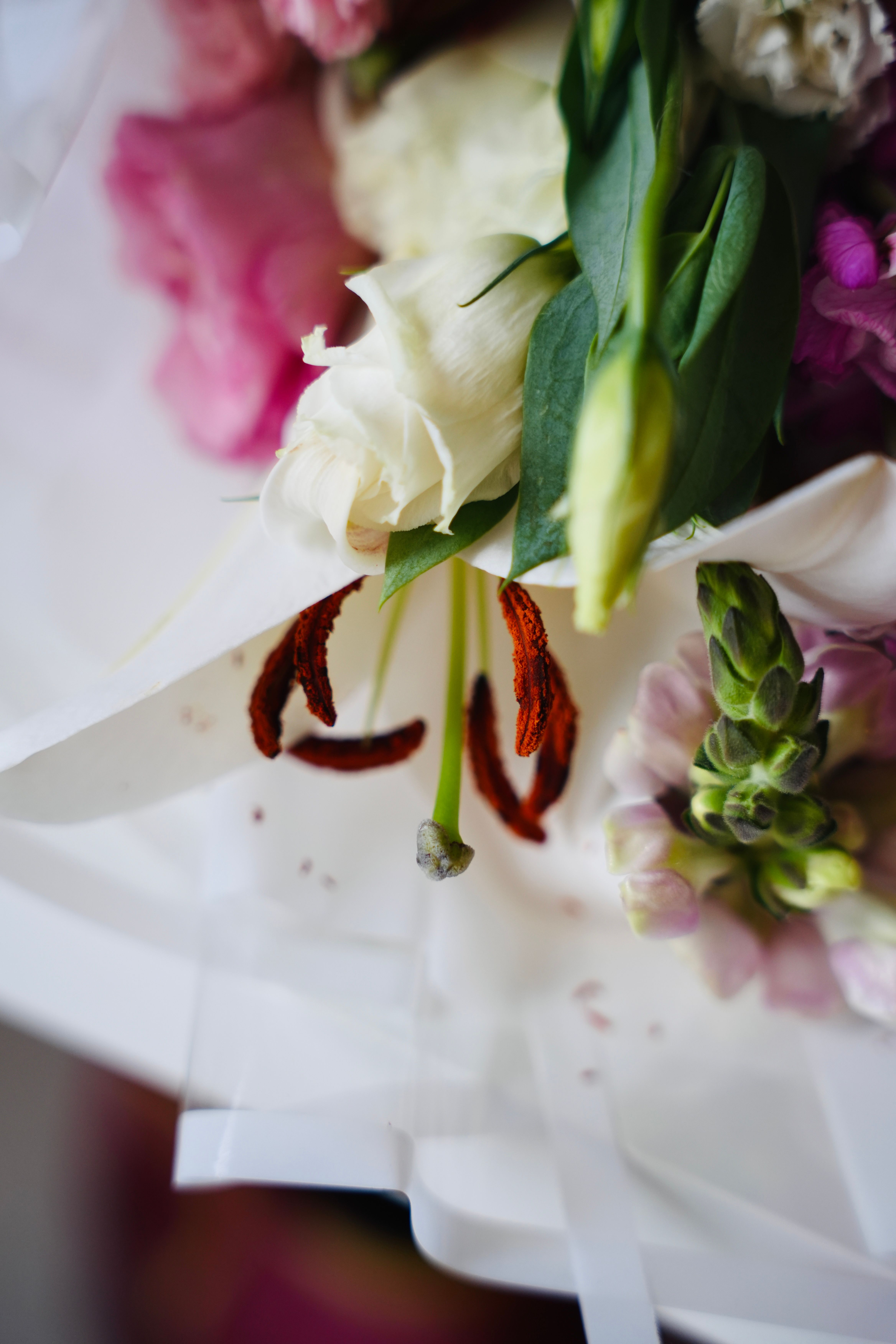 Elegant Floral Bouquet with White Lily and Roses · Free Stock Photo