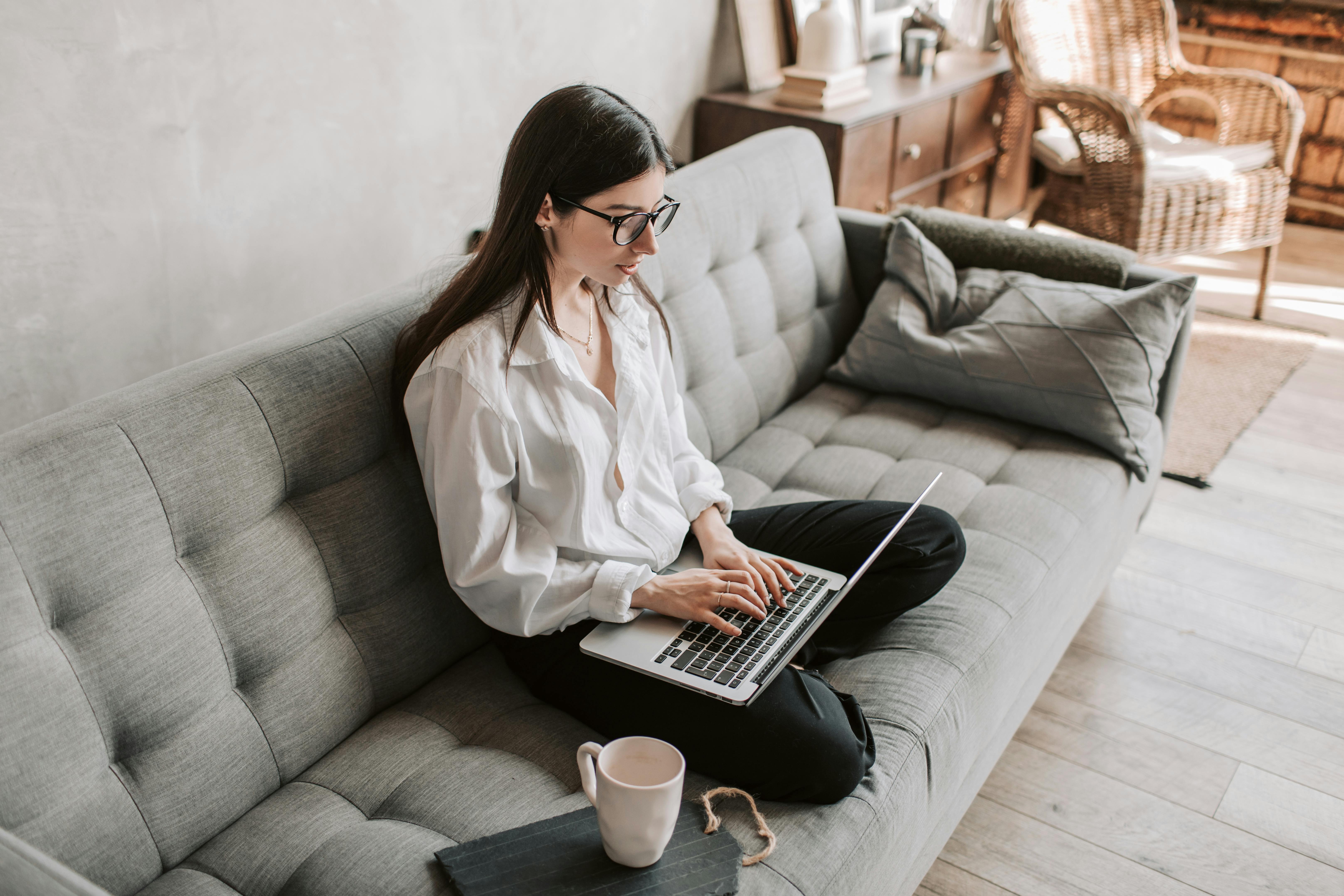 woman working at home using laptop