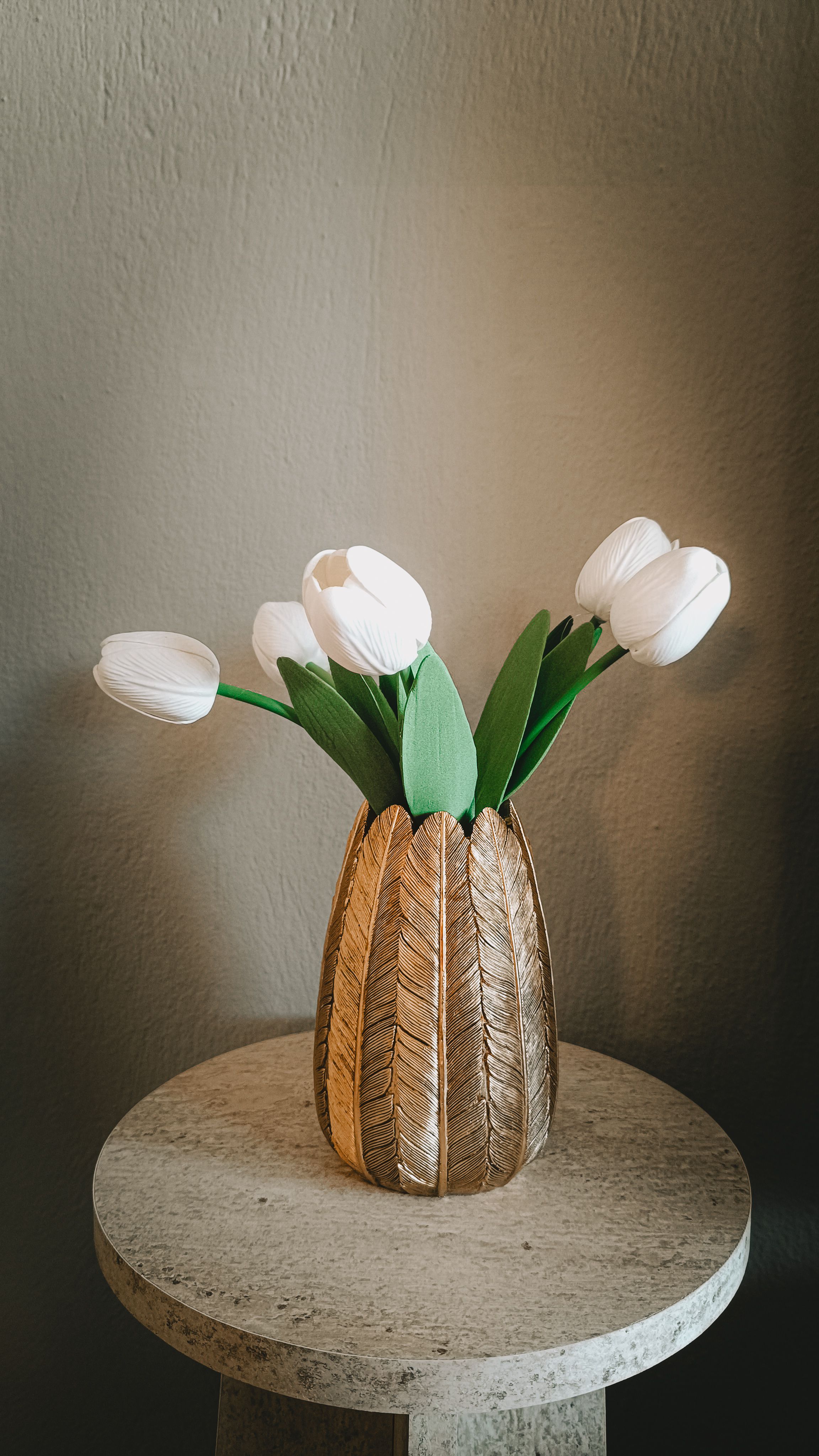Elegant White Tulips in Gold Vase · Free Stock Photo