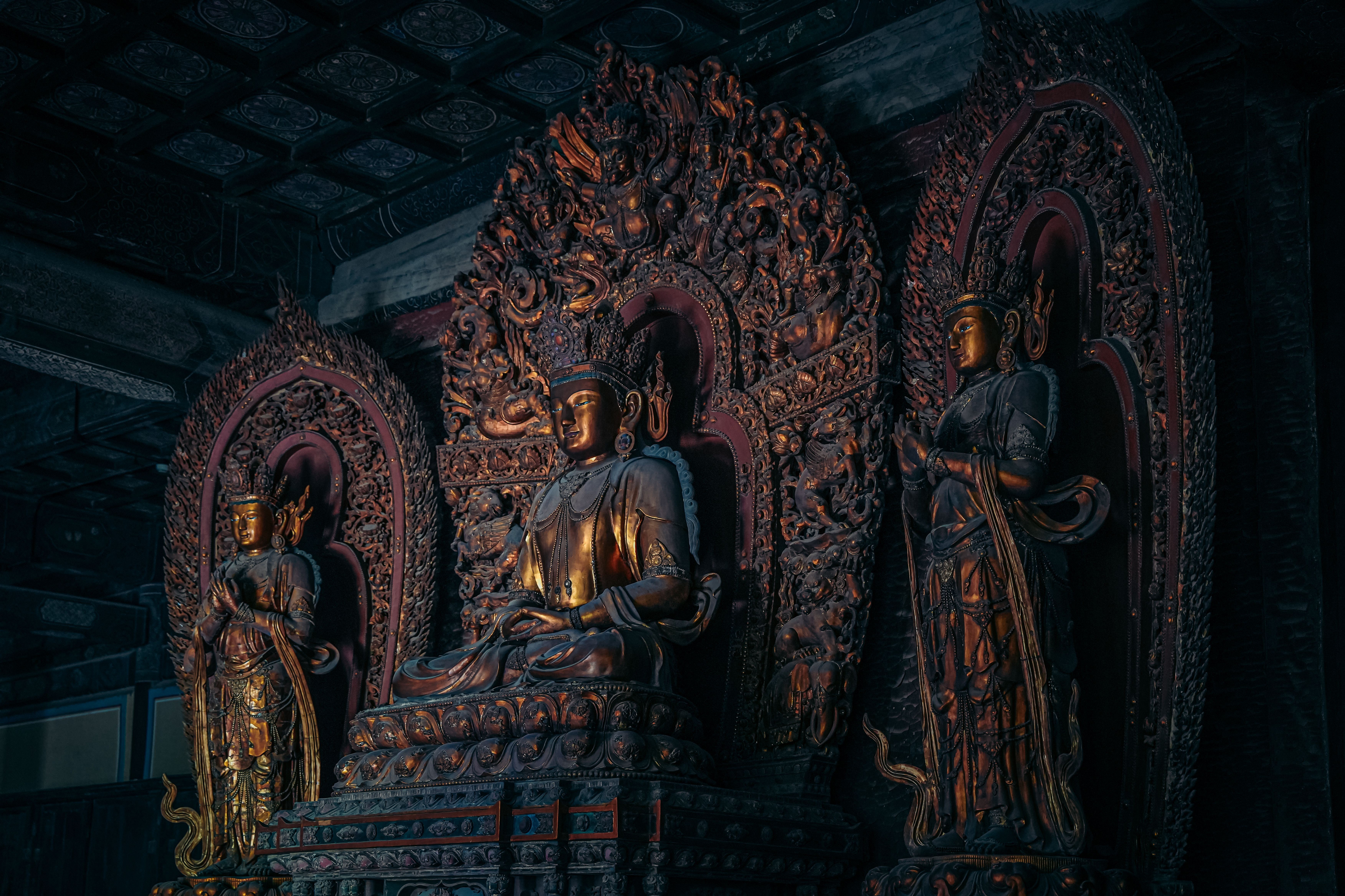 Intricate Buddhist Statues in Beijing Temple · Free Stock Photo