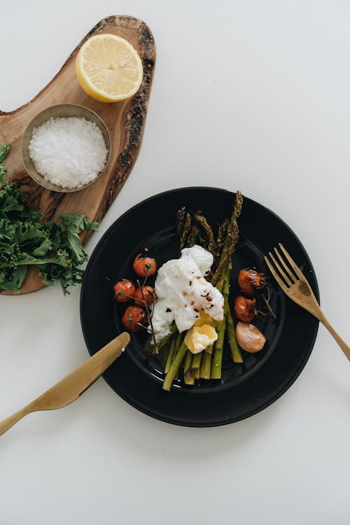 Free Top View Of Asparagus On Plate Stock Photo