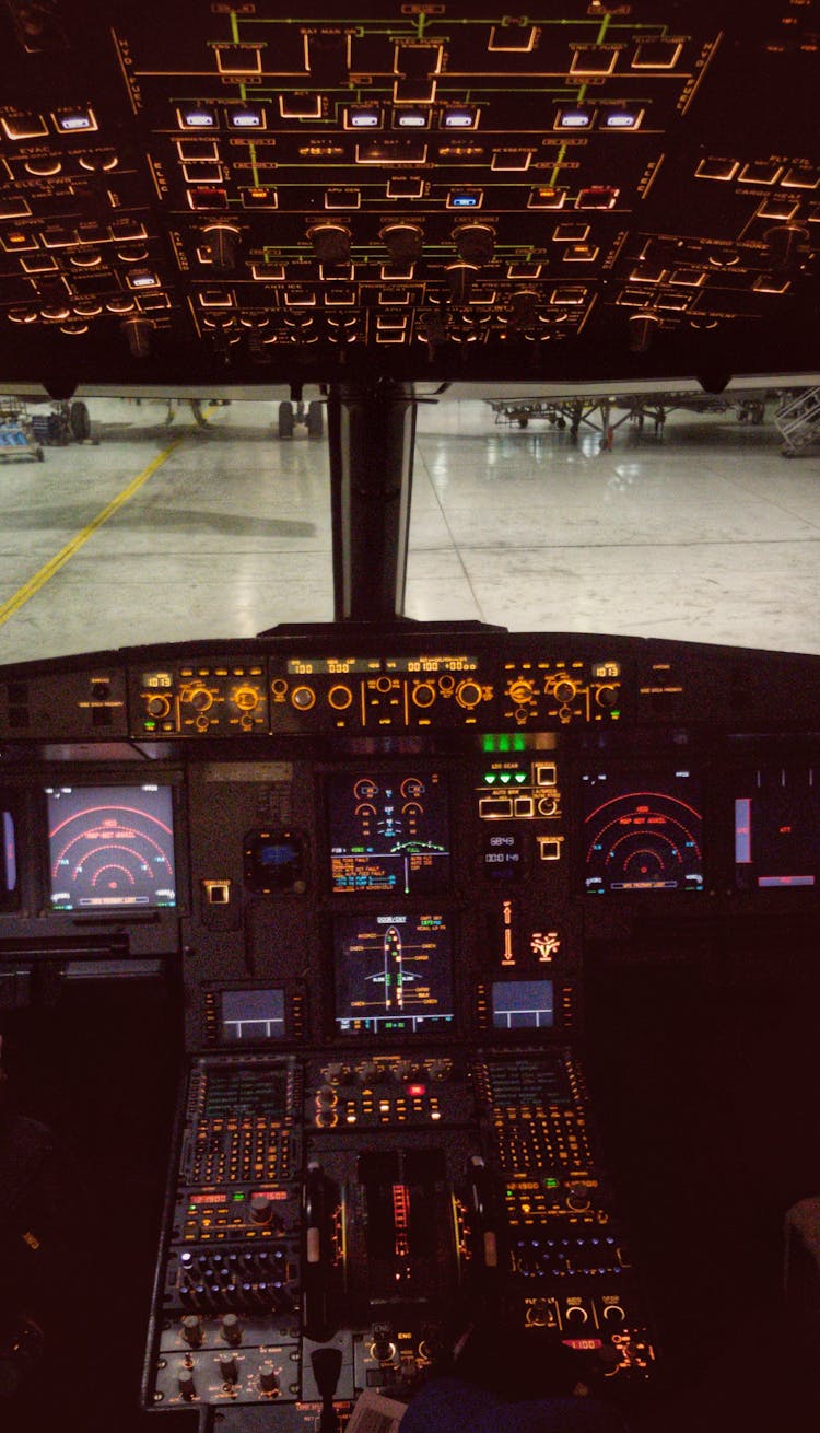 Control Panel In Cockpit Of Modern Aircraft